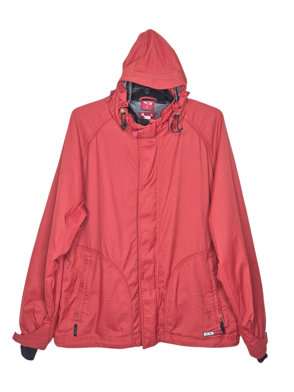 Vintage Oakley Red Hooded Snowboard Jacket Wrist Cuffs Mens Large